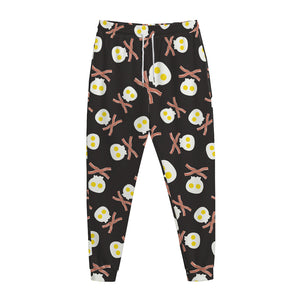 Skull Fried Egg And Bacon Pattern Print Jogger Pants