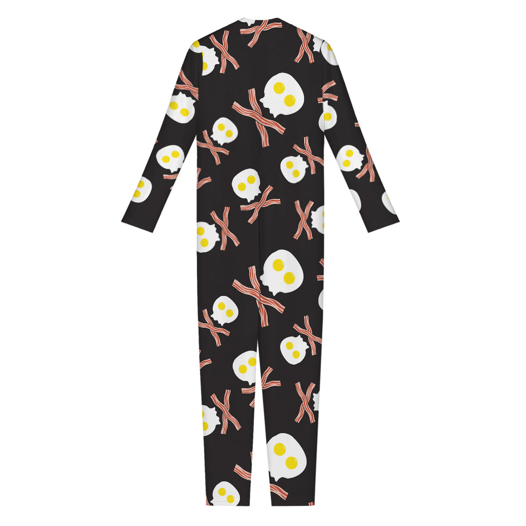 Skull Fried Egg And Bacon Pattern Print Jumpsuit