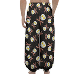 Skull Fried Egg And Bacon Pattern Print Lantern Pants