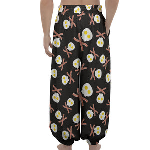 Skull Fried Egg And Bacon Pattern Print Lantern Pants