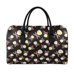 Skull Fried Egg And Bacon Pattern Print Leather Duffle Bag