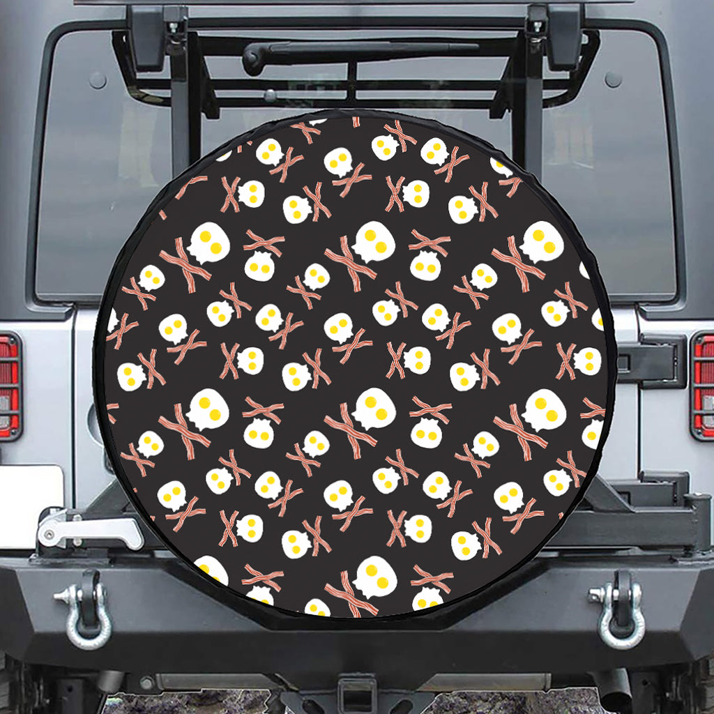 Skull Fried Egg And Bacon Pattern Print Leather Spare Tire Cover