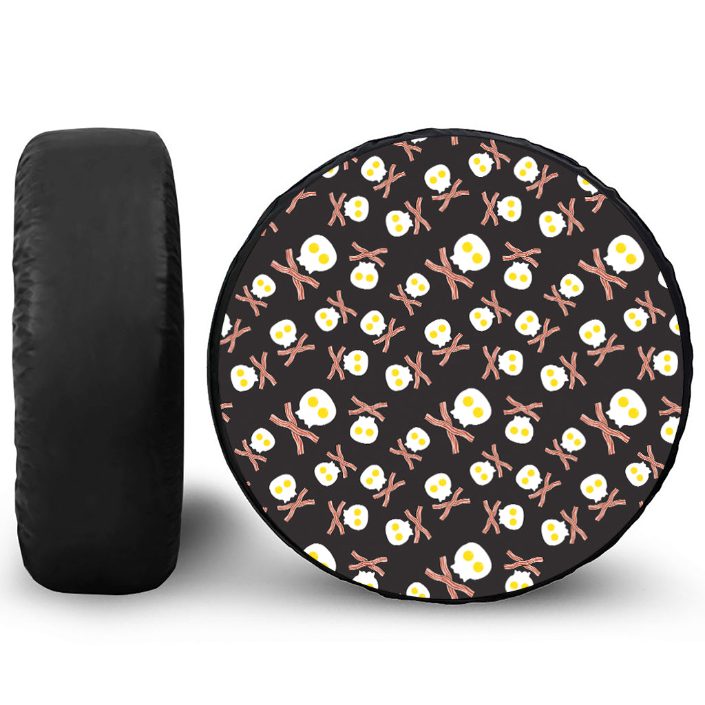 Skull Fried Egg And Bacon Pattern Print Leather Spare Tire Cover