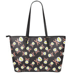 Skull Fried Egg And Bacon Pattern Print Leather Tote Bag