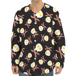 Skull Fried Egg And Bacon Pattern Print Long Sleeve Baseball Jersey