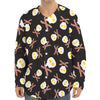 Skull Fried Egg And Bacon Pattern Print Long Sleeve Baseball Jersey