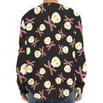 Skull Fried Egg And Bacon Pattern Print Long Sleeve Baseball Jersey