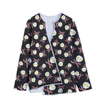 Skull Fried Egg And Bacon Pattern Print Long Sleeve Short Coat