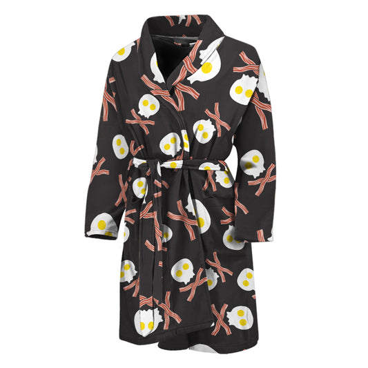 Skull Fried Egg And Bacon Pattern Print Men's Bathrobe