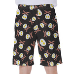 Skull Fried Egg And Bacon Pattern Print Men's Beach Shorts