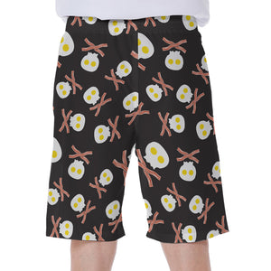 Skull Fried Egg And Bacon Pattern Print Men's Beach Shorts