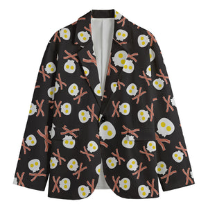 Skull Fried Egg And Bacon Pattern Print Men's Blazer