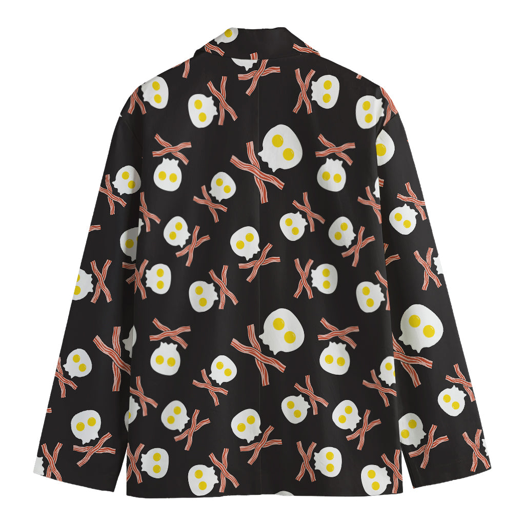 Skull Fried Egg And Bacon Pattern Print Men's Blazer