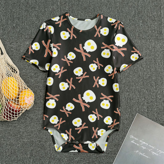 Skull Fried Egg And Bacon Pattern Print Men's Bodysuit