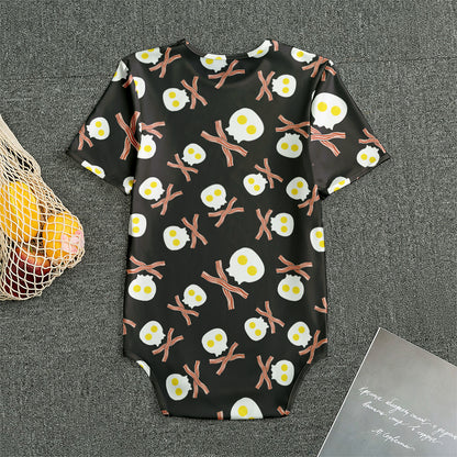 Skull Fried Egg And Bacon Pattern Print Men's Bodysuit