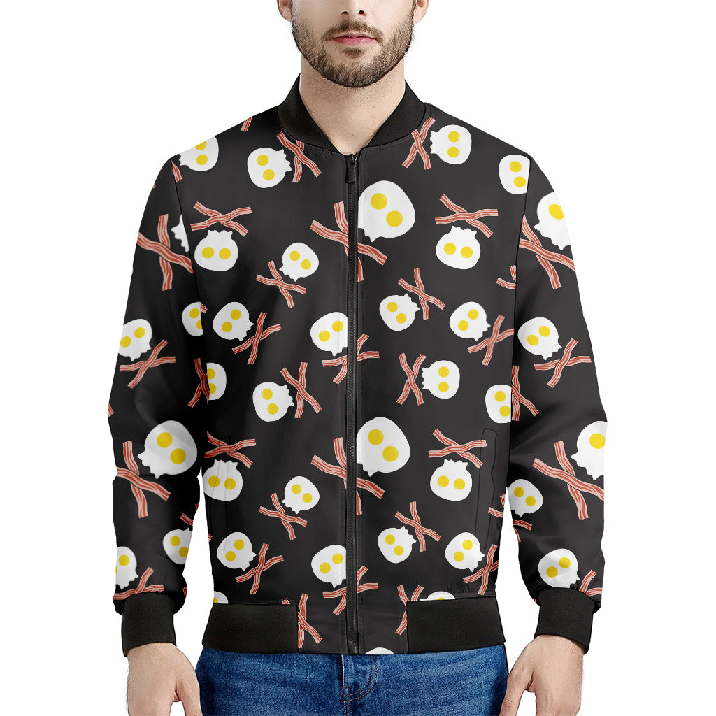 Skull Fried Egg And Bacon Pattern Print Men's Bomber Jacket