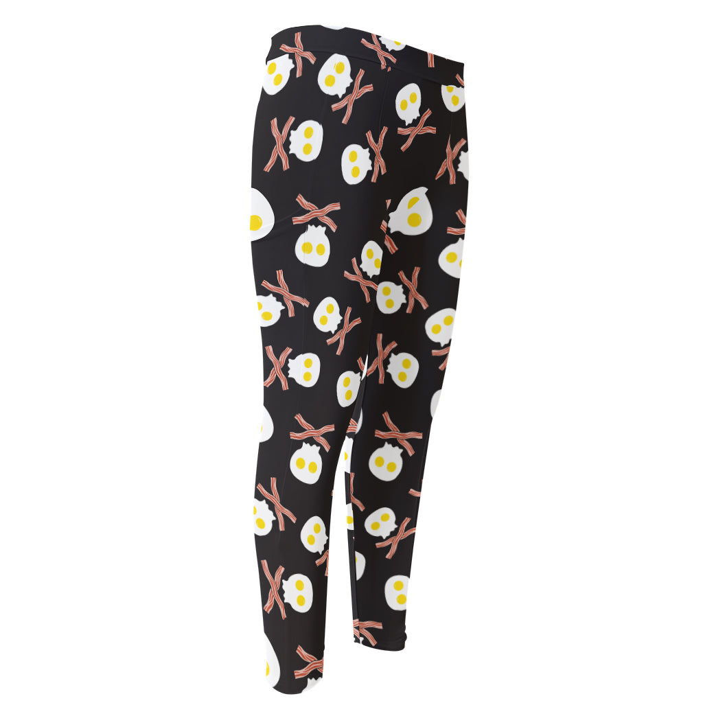 Skull Fried Egg And Bacon Pattern Print Men's Compression Pants