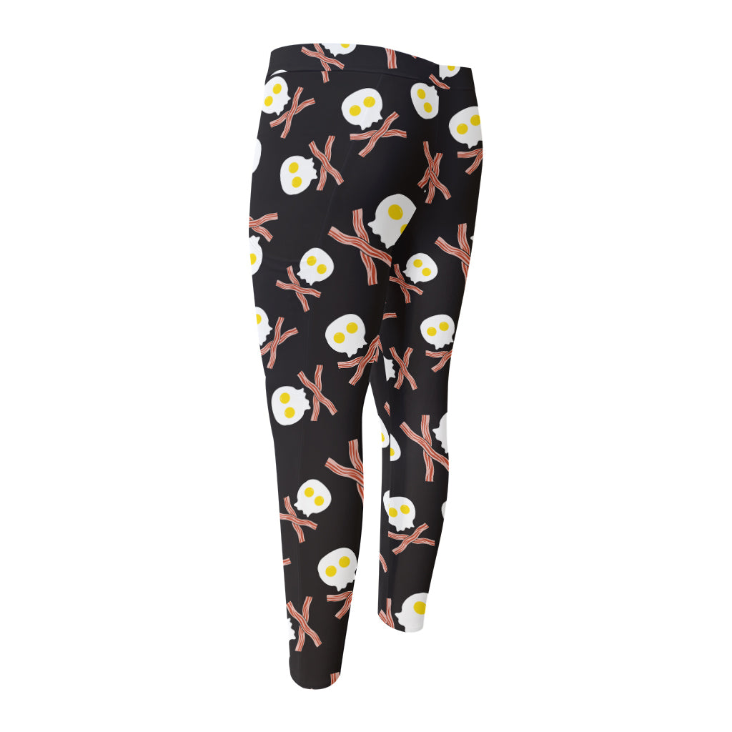 Skull Fried Egg And Bacon Pattern Print Men's Compression Pants