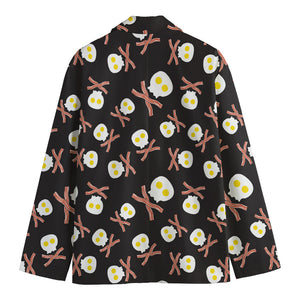 Skull Fried Egg And Bacon Pattern Print Men's Cotton Blazer