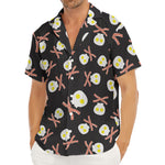 Skull Fried Egg And Bacon Pattern Print Men's Deep V-Neck Shirt