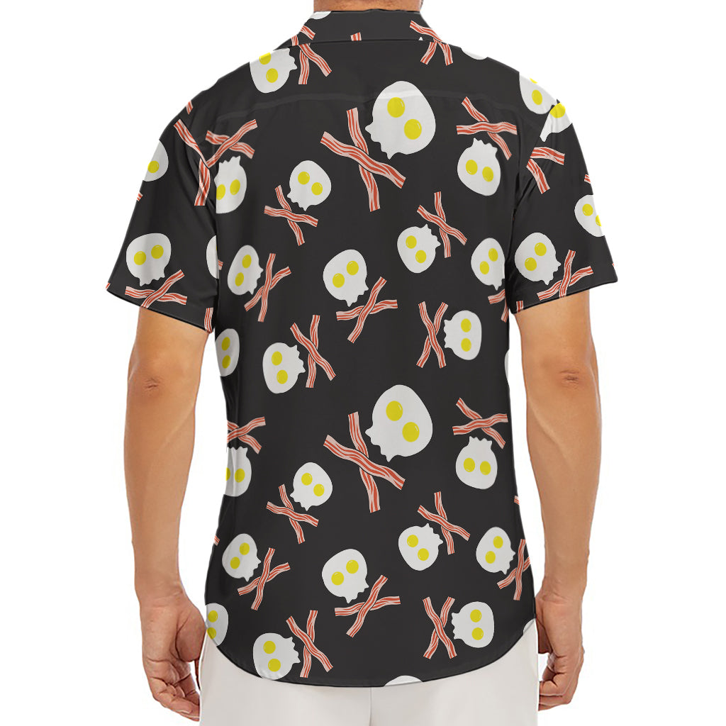 Skull Fried Egg And Bacon Pattern Print Men's Deep V-Neck Shirt