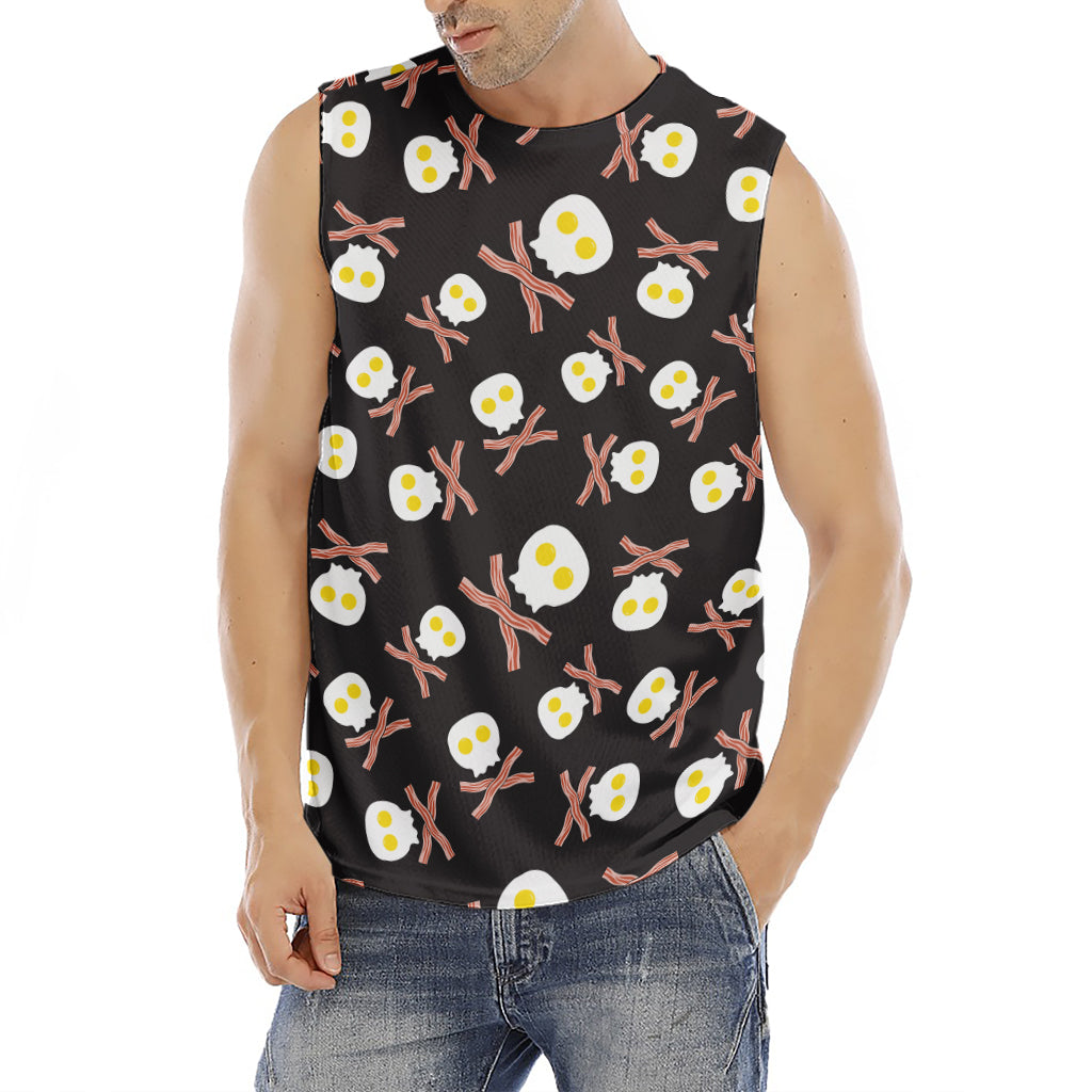 Skull Fried Egg And Bacon Pattern Print Men's Fitness Tank Top