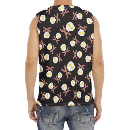 Skull Fried Egg And Bacon Pattern Print Men's Fitness Tank Top