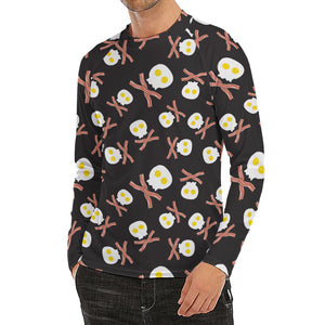 Skull Fried Egg And Bacon Pattern Print Men's Long Sleeve Rash Guard