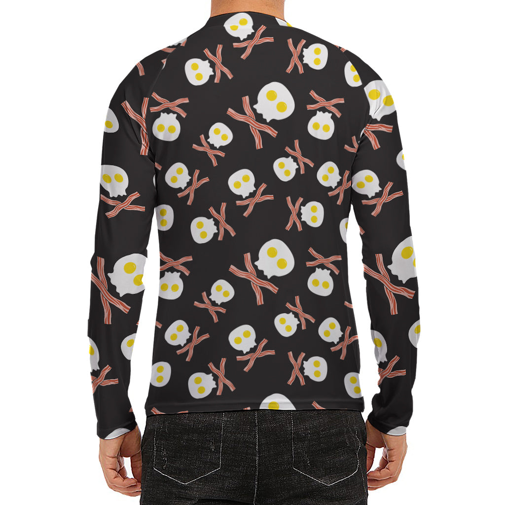 Skull Fried Egg And Bacon Pattern Print Men's Long Sleeve Rash Guard