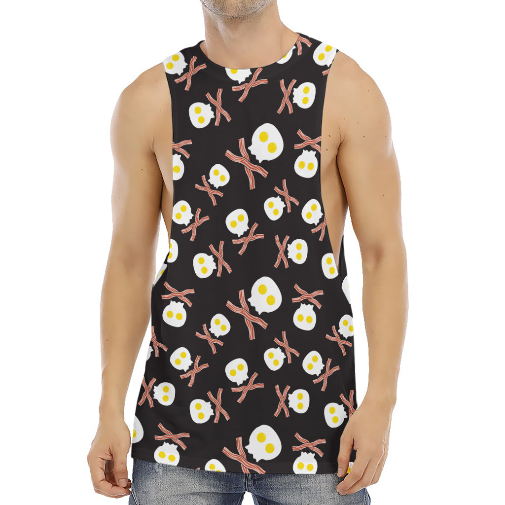 Skull Fried Egg And Bacon Pattern Print Men's Muscle Tank Top