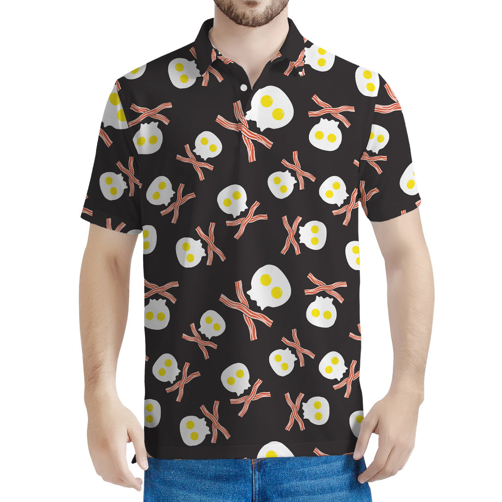 Skull Fried Egg And Bacon Pattern Print Men's Polo Shirt