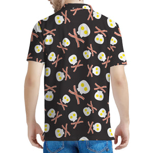 Skull Fried Egg And Bacon Pattern Print Men's Polo Shirt