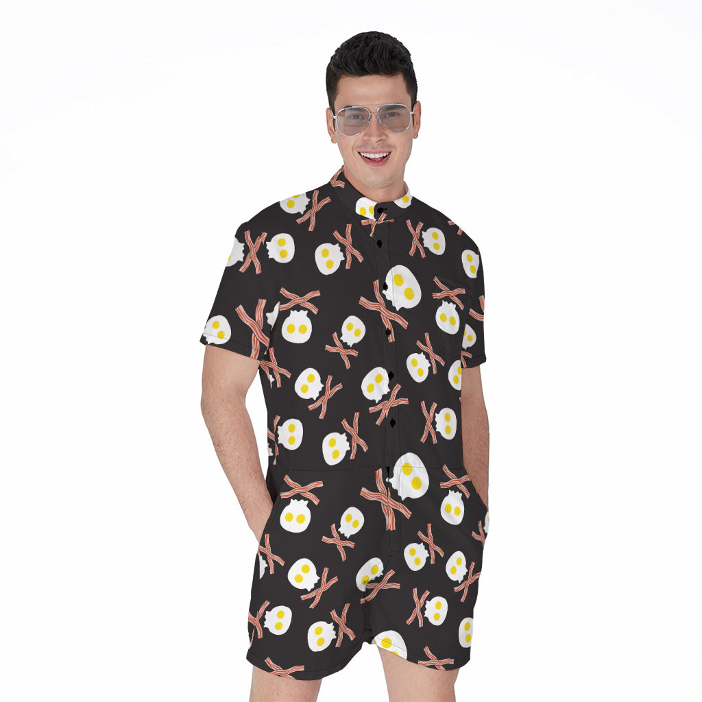 Skull Fried Egg And Bacon Pattern Print Men's Rompers