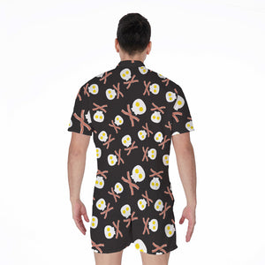 Skull Fried Egg And Bacon Pattern Print Men's Rompers