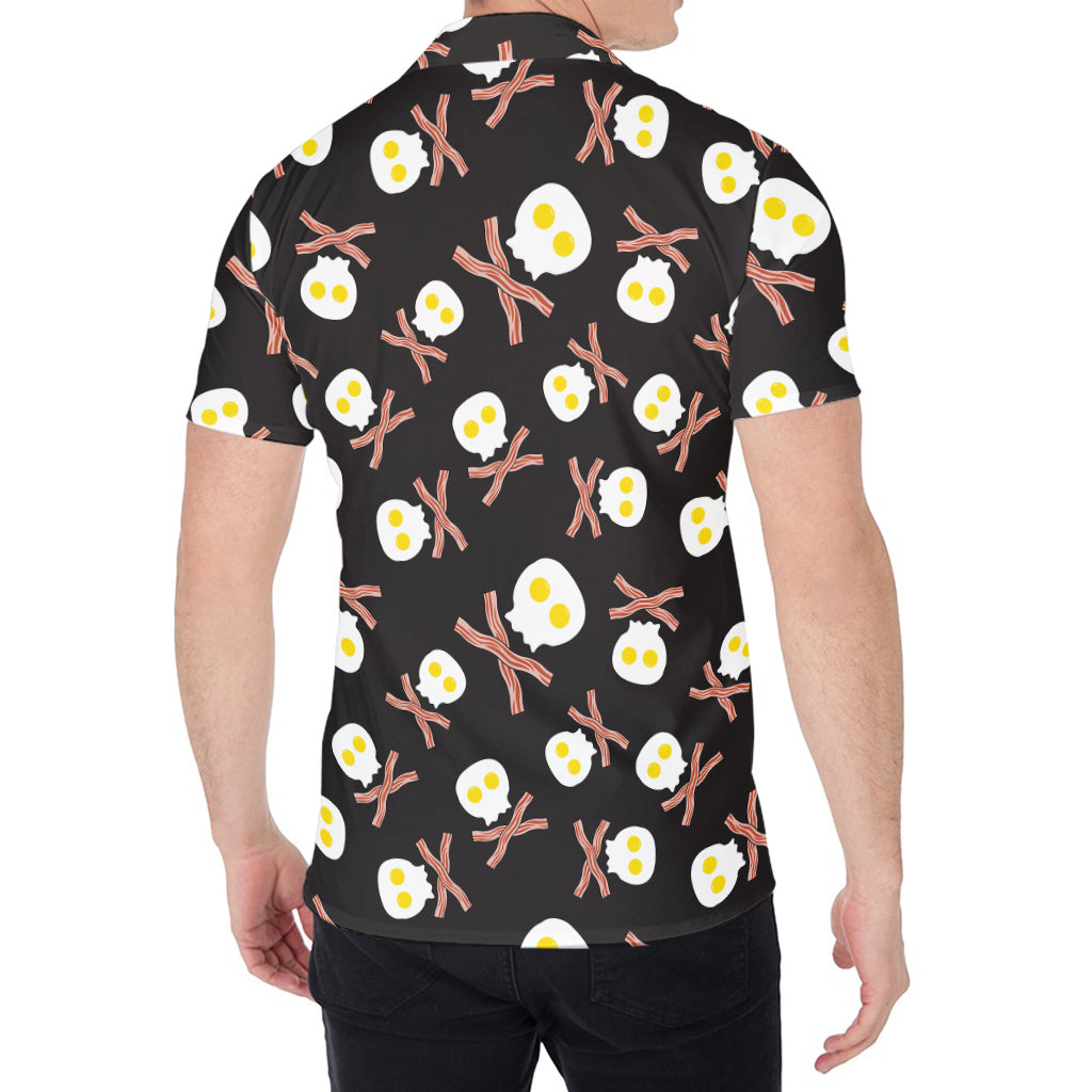 Skull Fried Egg And Bacon Pattern Print Men's Shirt