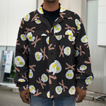 Skull Fried Egg And Bacon Pattern Print Men's Shirt Jacket