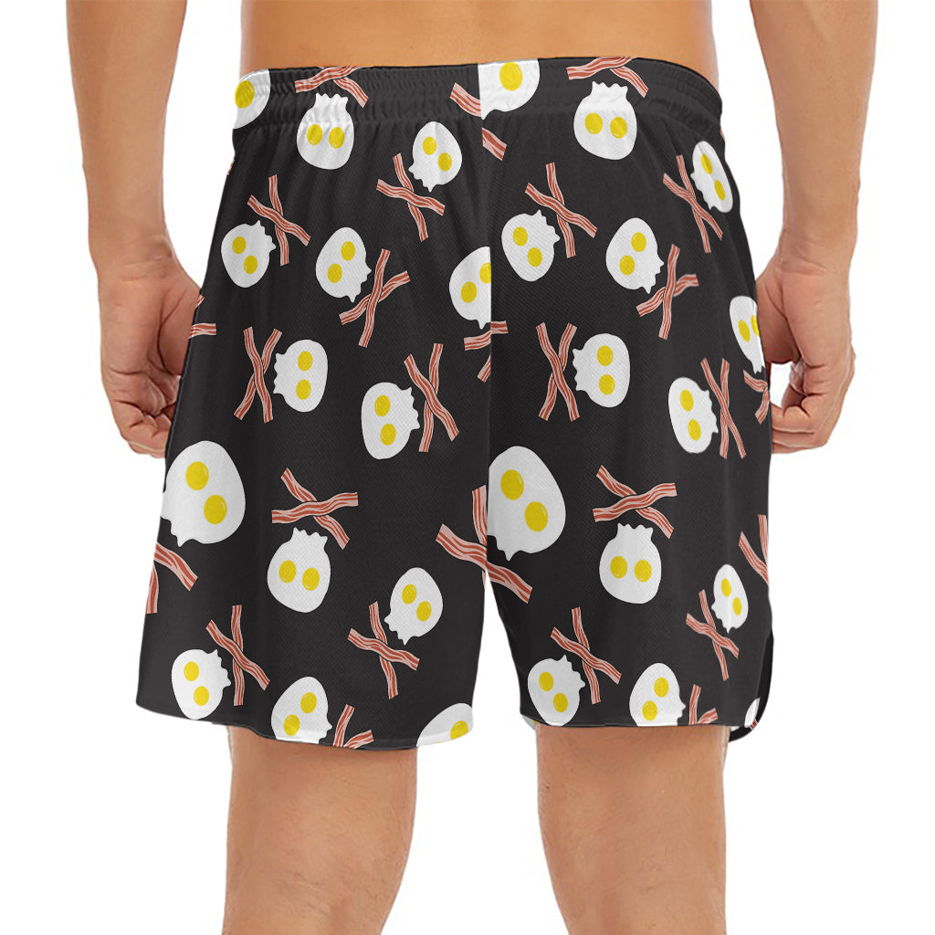 Skull Fried Egg And Bacon Pattern Print Men's Split Running Shorts