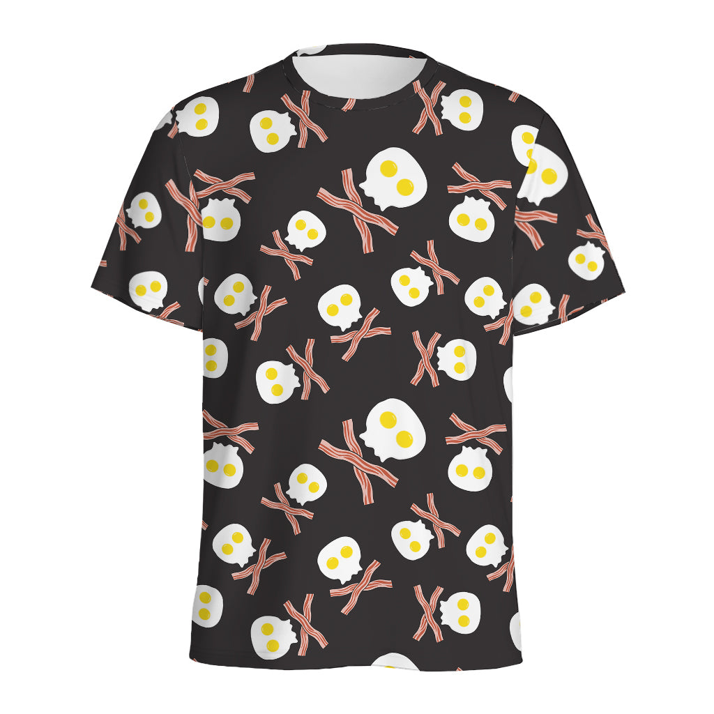 Skull Fried Egg And Bacon Pattern Print Men's Sports T-Shirt