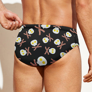 Skull Fried Egg And Bacon Pattern Print Men's Swim Briefs