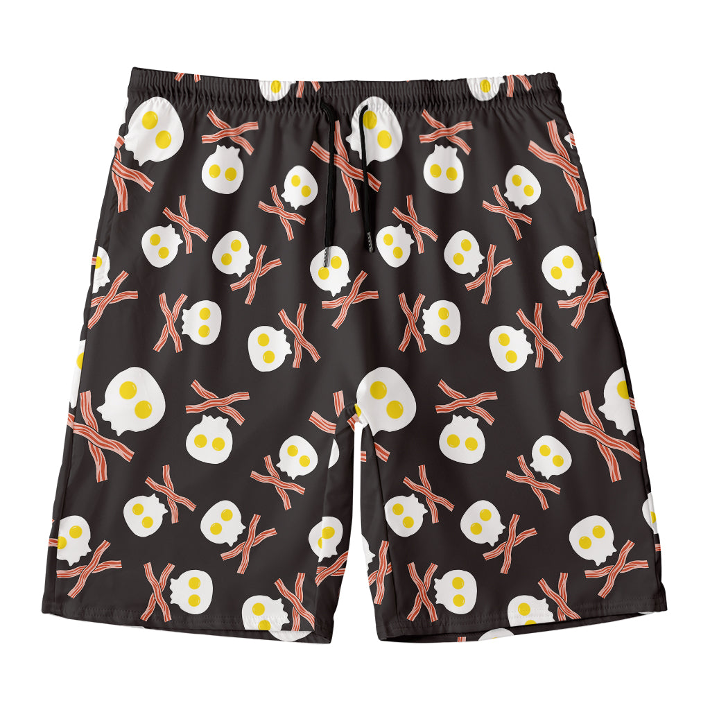 Skull Fried Egg And Bacon Pattern Print Men's Swim Trunks
