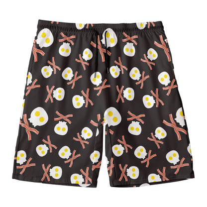 Skull Fried Egg And Bacon Pattern Print Men's Swim Trunks