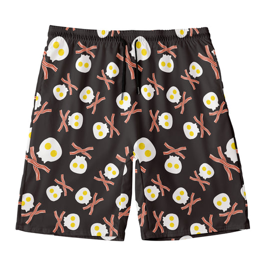 Skull Fried Egg And Bacon Pattern Print Men's Swim Trunks
