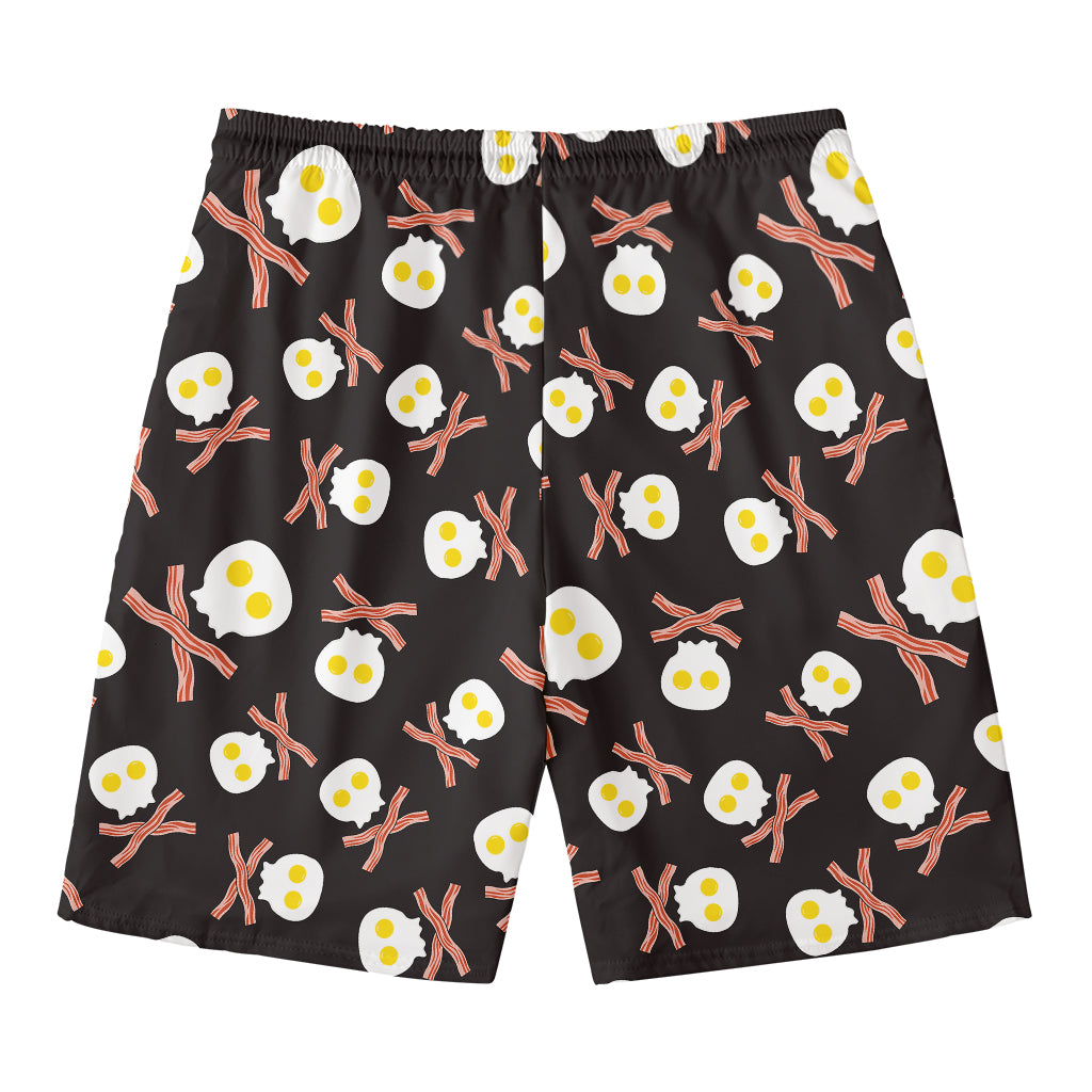 Skull Fried Egg And Bacon Pattern Print Men's Swim Trunks
