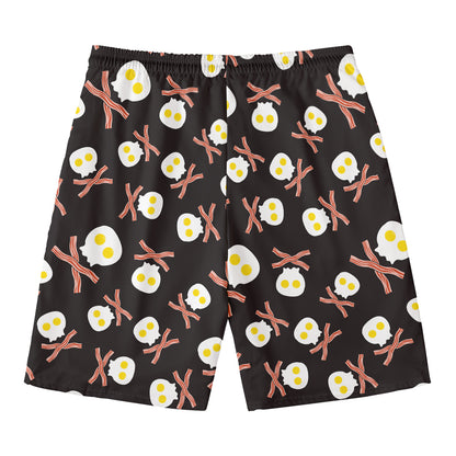 Skull Fried Egg And Bacon Pattern Print Men's Swim Trunks
