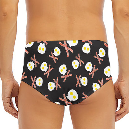 Skull Fried Egg And Bacon Pattern Print Men's Triangle Swim Briefs