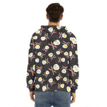 Skull Fried Egg And Bacon Pattern Print Men's Velvet Pullover Hoodie