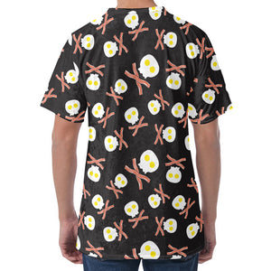 Skull Fried Egg And Bacon Pattern Print Men's Velvet T-Shirt