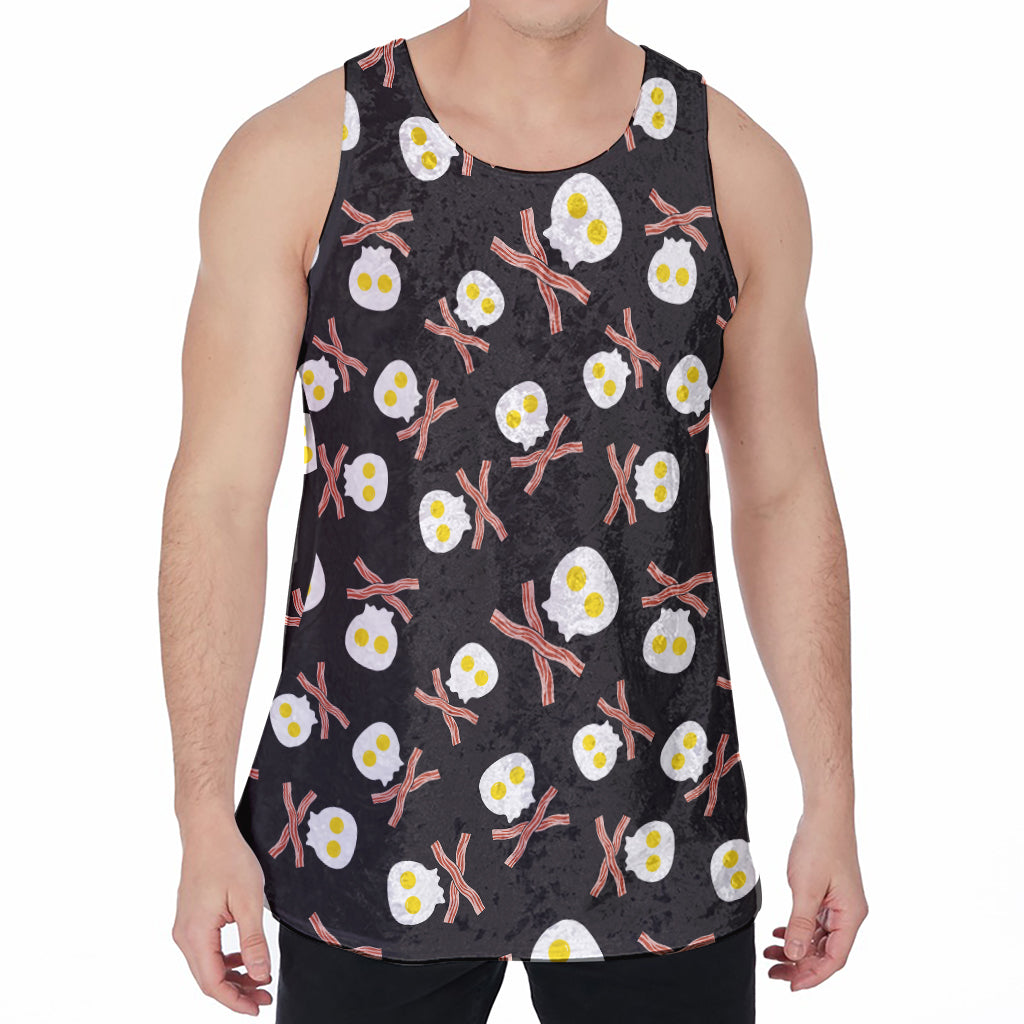 Skull Fried Egg And Bacon Pattern Print Men's Velvet Tank Top