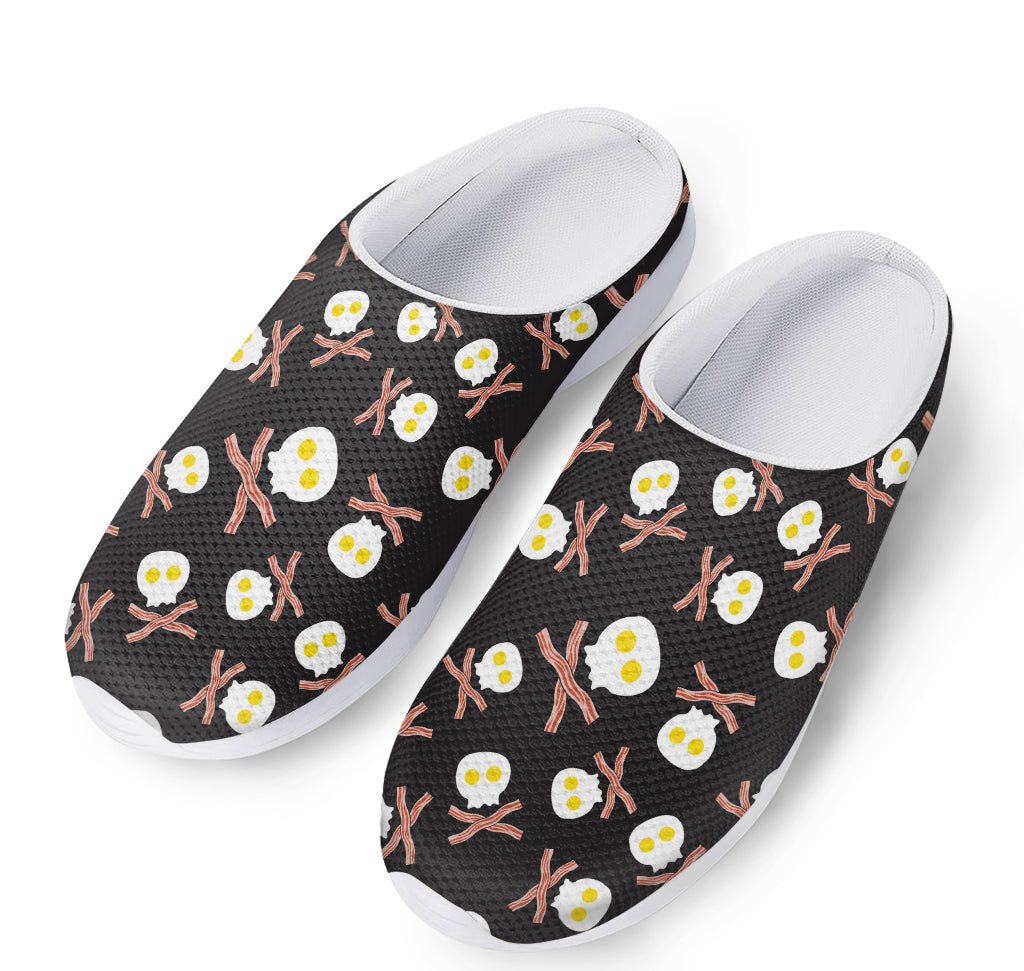 Skull Fried Egg And Bacon Pattern Print Mesh Casual Shoes