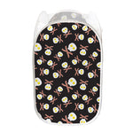 Skull Fried Egg And Bacon Pattern Print Mesh Laundry Hamper